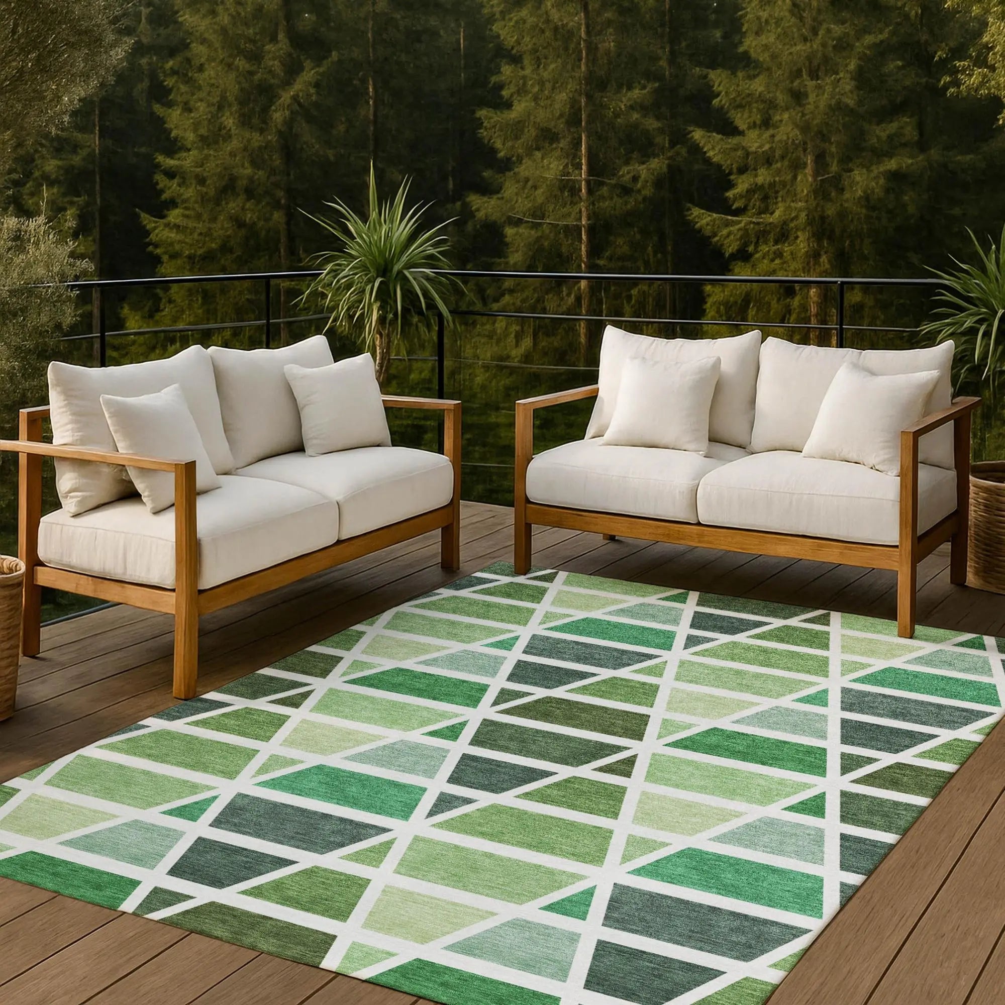 9' X 12' Green And White Geometric Washable Indoor Outdoor Area Rug Homeroots Outdoor