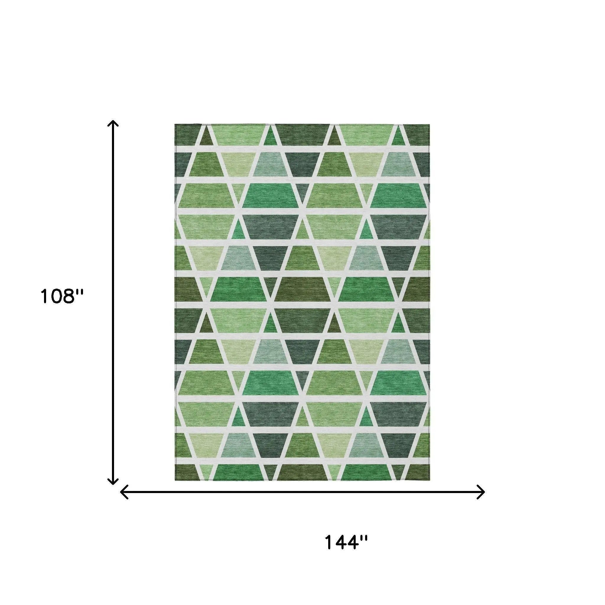 9' X 12' Green And White Geometric Washable Indoor Outdoor Area Rug Homeroots Outdoor