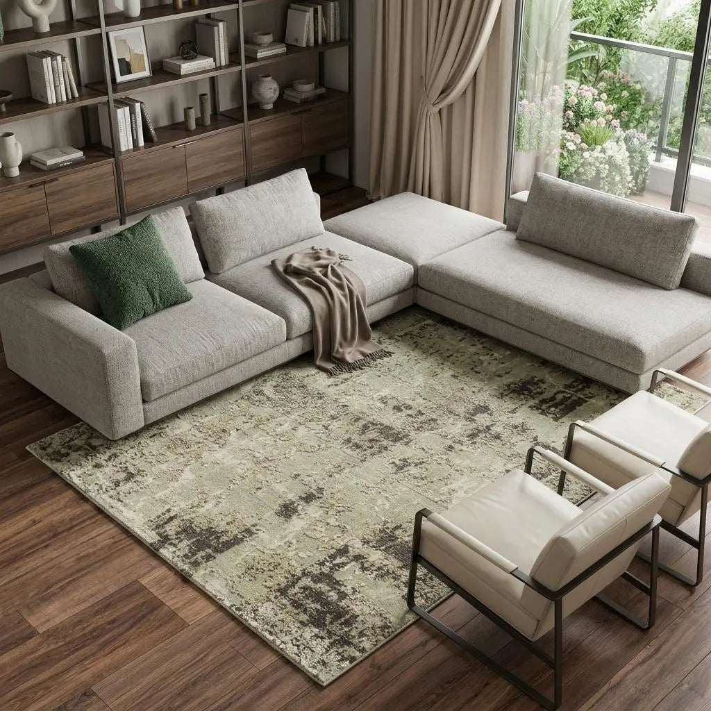 9' X 12' Green Brown And Beige New Zealand Lambs Wool Abstract Hand Carved Handmade Area Rug Homeroots Home Decor
