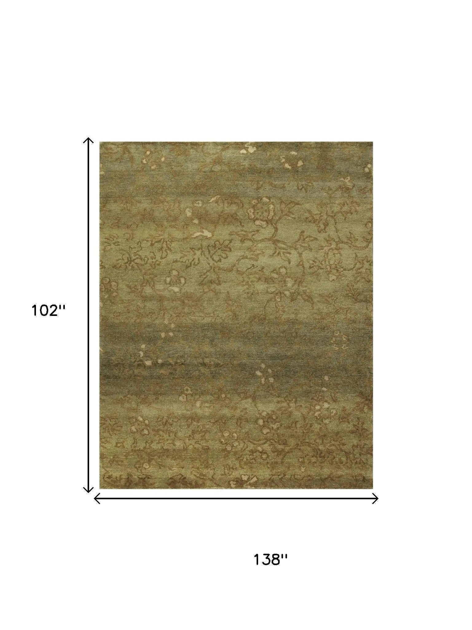 9' X 12' Green Tan And Yellow Wool Floral Hand Knotted Area Rug Homeroots Home Decor