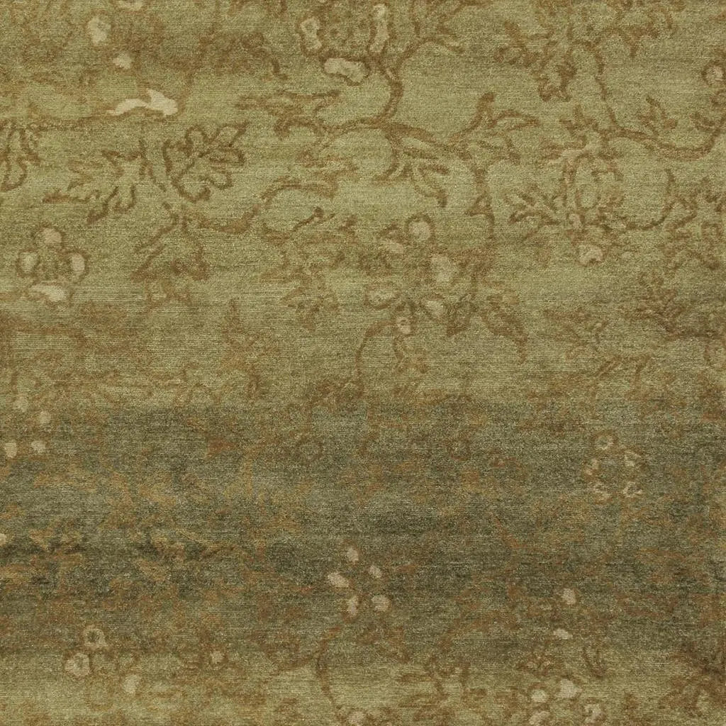 9' X 12' Green Tan And Yellow Wool Floral Hand Knotted Area Rug Homeroots Home Decor