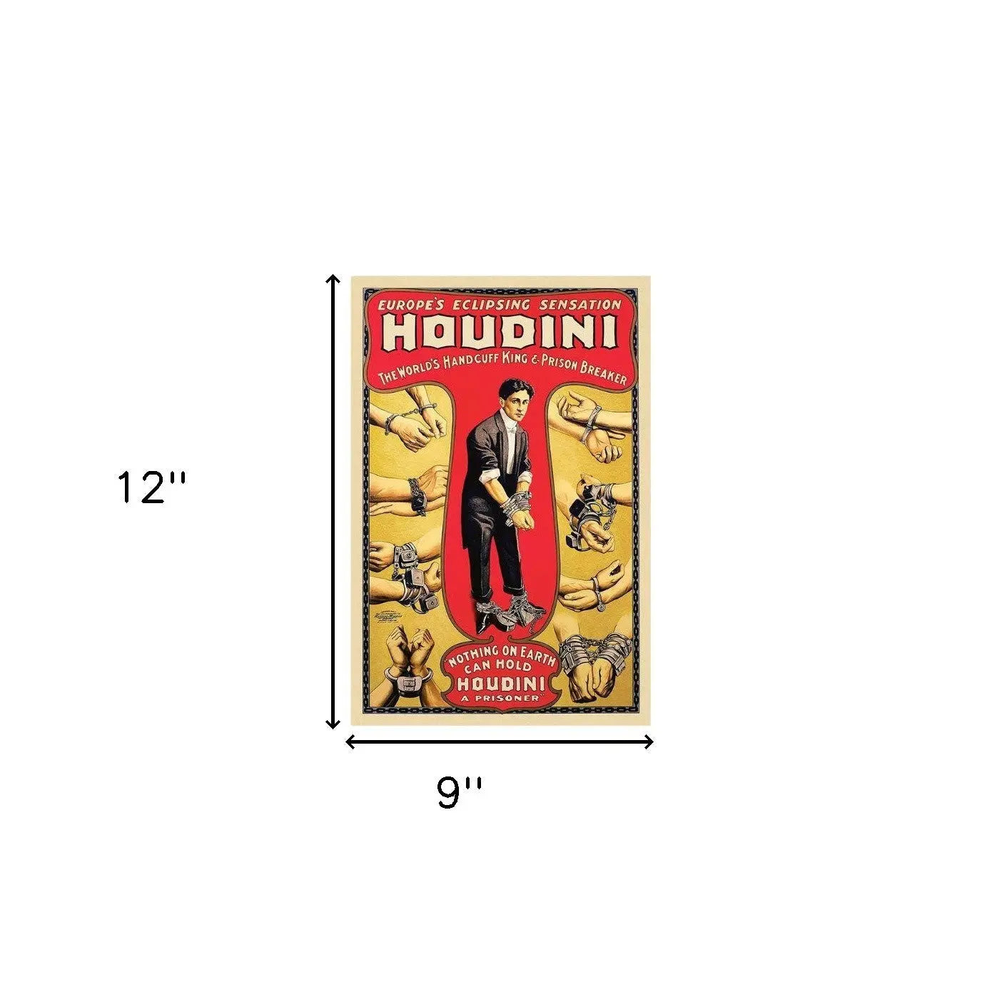 9" X 12" Houdini Handcuff King Vintage Magic Poster Wall Art Homeroots Home Decor