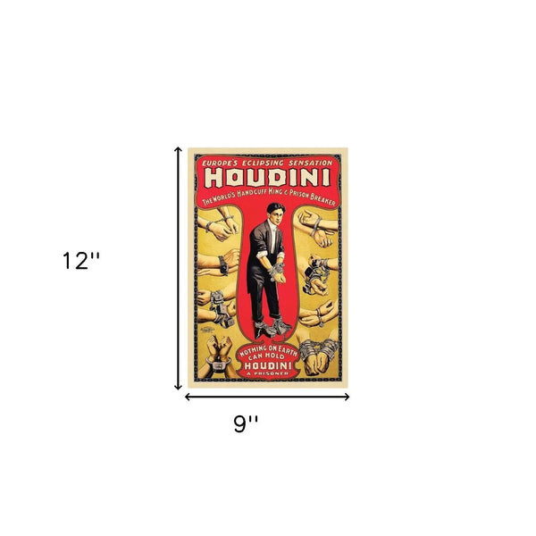 9" X 12" Houdini Handcuff King Vintage Magic Poster Wall Art Homeroots Home Decor