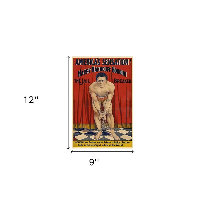 9" X 12" Houdini In Handcuffs Vintage Magic Poster Wall Art Homeroots Home Decor