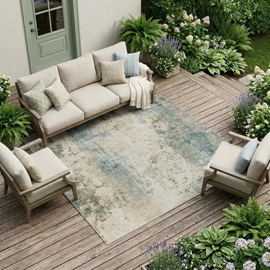 9' X 12' Ivory And Beige Abstract Washable Indoor Outdoor Area Rug Homeroots Outdoor