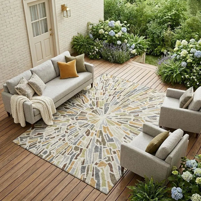 9' X 12' Ivory And Beige Abstract Washable Indoor Outdoor Area Rug Homeroots Outdoor