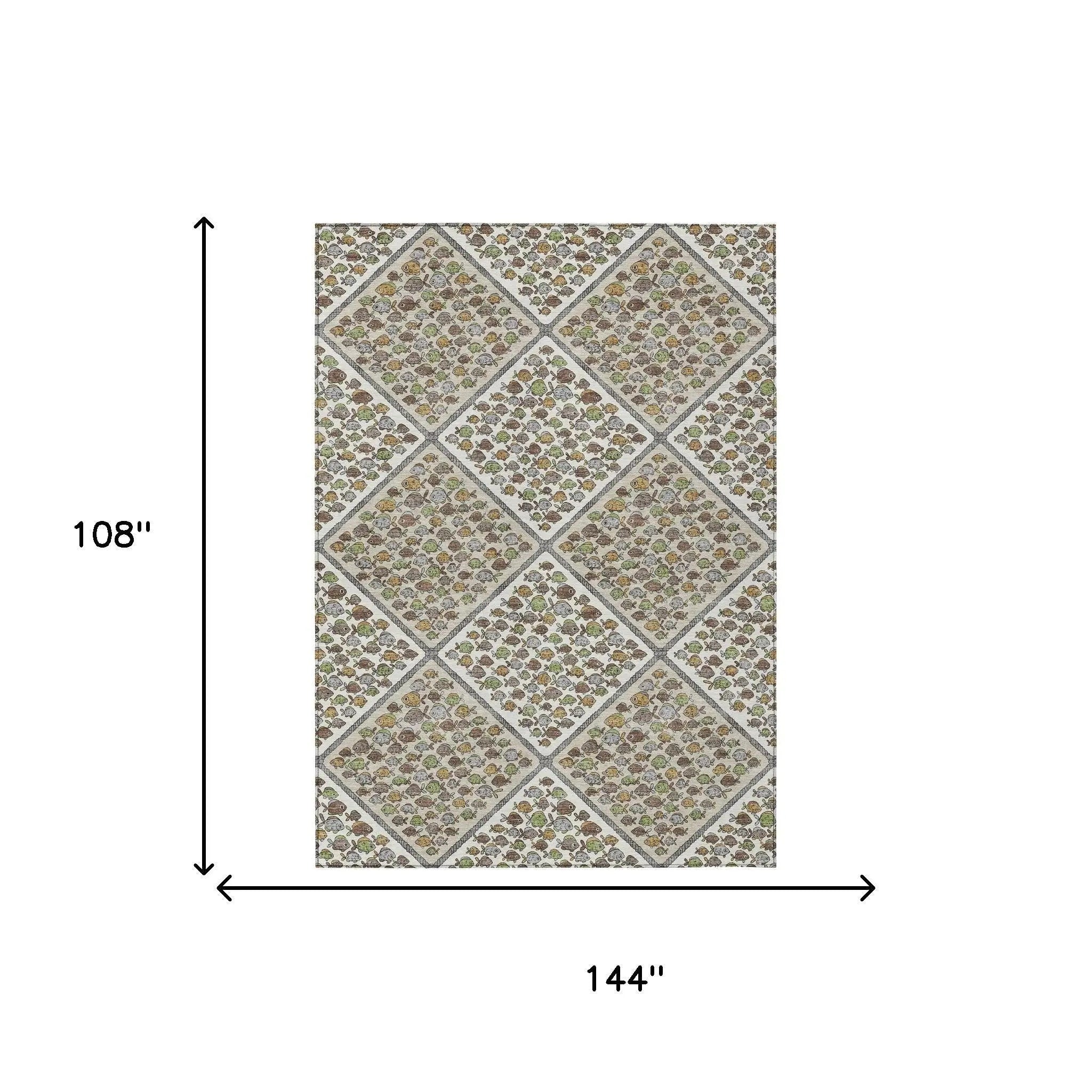 9' X 12' Ivory And Beige Abstract Washable Indoor Outdoor Area Rug Homeroots Outdoor