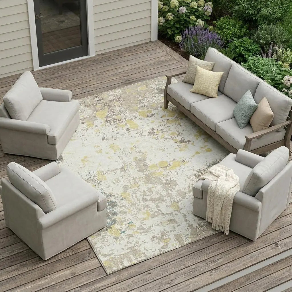 9' X 12' Ivory And Beige Abstract Washable Indoor Outdoor Area Rug Homeroots Outdoor