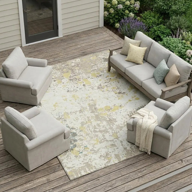 9' X 12' Ivory And Beige Abstract Washable Indoor Outdoor Area Rug Homeroots Outdoor