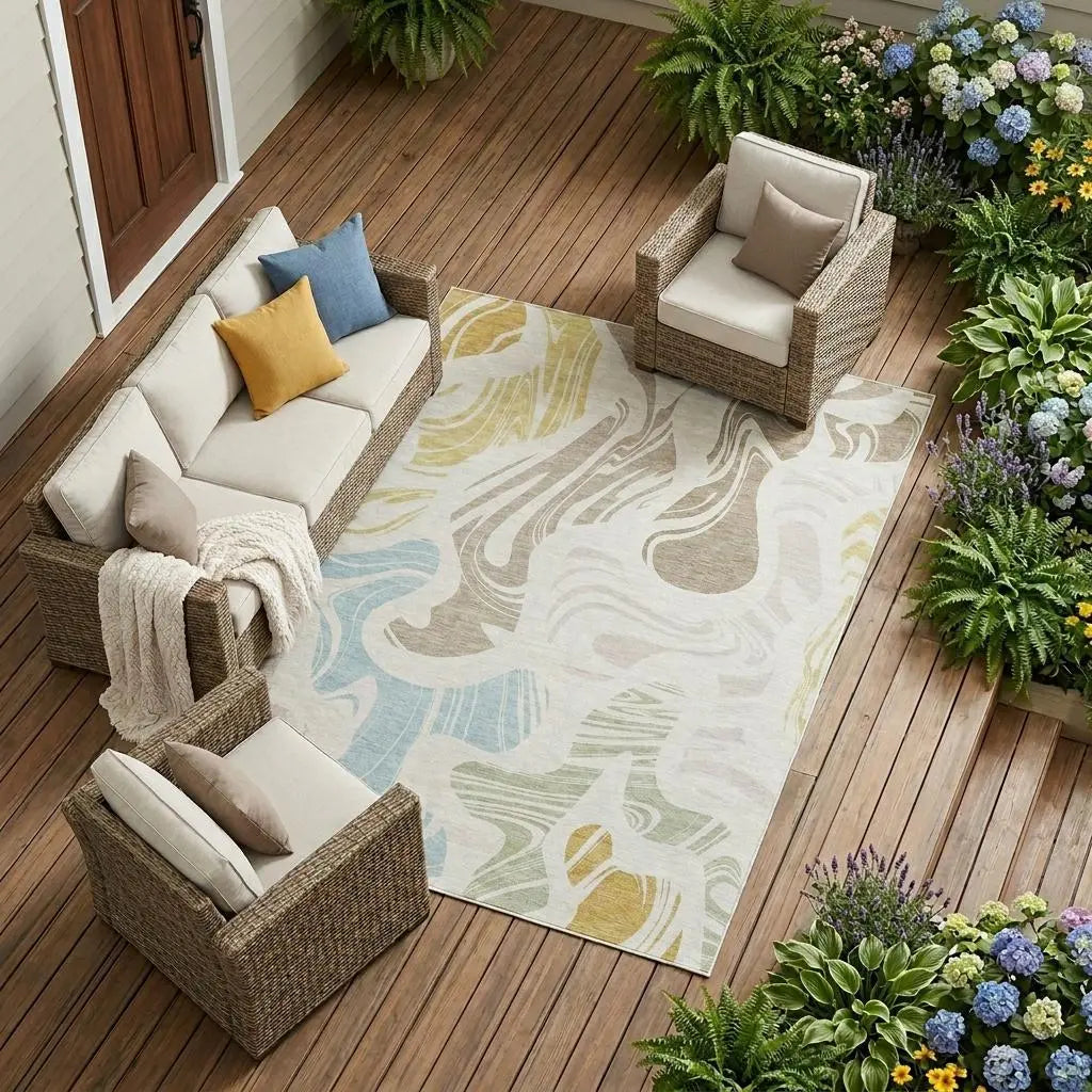 9' X 12' Ivory And Beige Abstract Washable Indoor Outdoor Area Rug Homeroots Outdoor