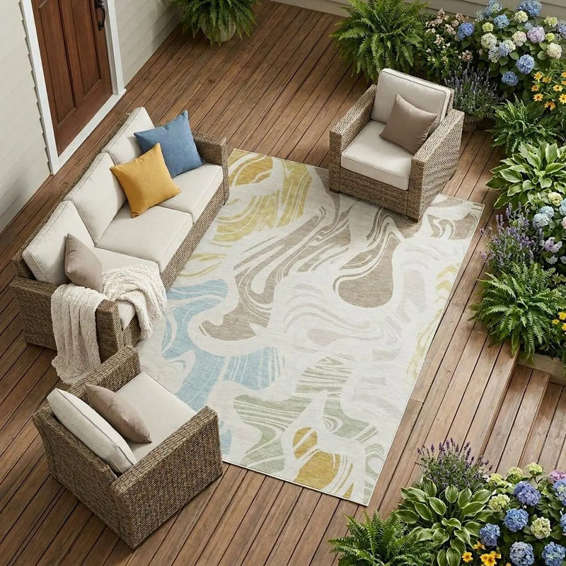 9' X 12' Ivory And Beige Abstract Washable Indoor Outdoor Area Rug Homeroots Outdoor