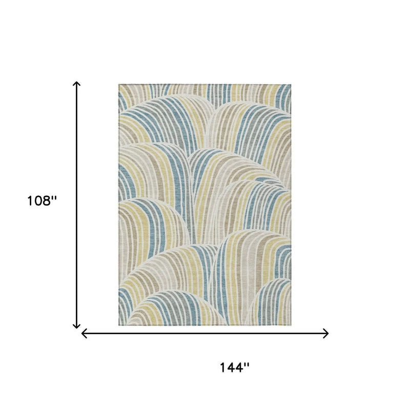 9' X 12' Ivory And Beige Abstract Washable Indoor Outdoor Area Rug Homeroots Outdoor