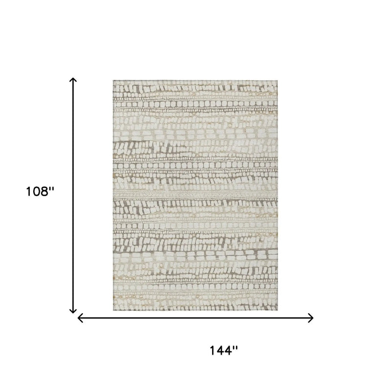9' X 12' Ivory And Beige Abstract Washable Indoor Outdoor Area Rug Homeroots Outdoor