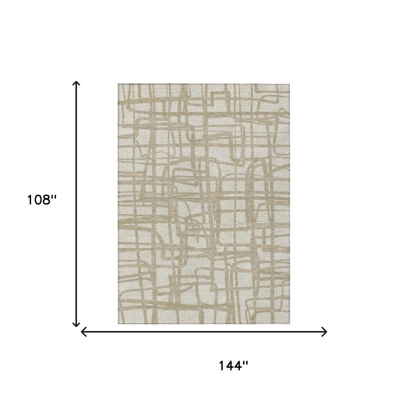 9' X 12' Ivory And Beige Abstract Washable Indoor Outdoor Area Rug Homeroots Outdoor