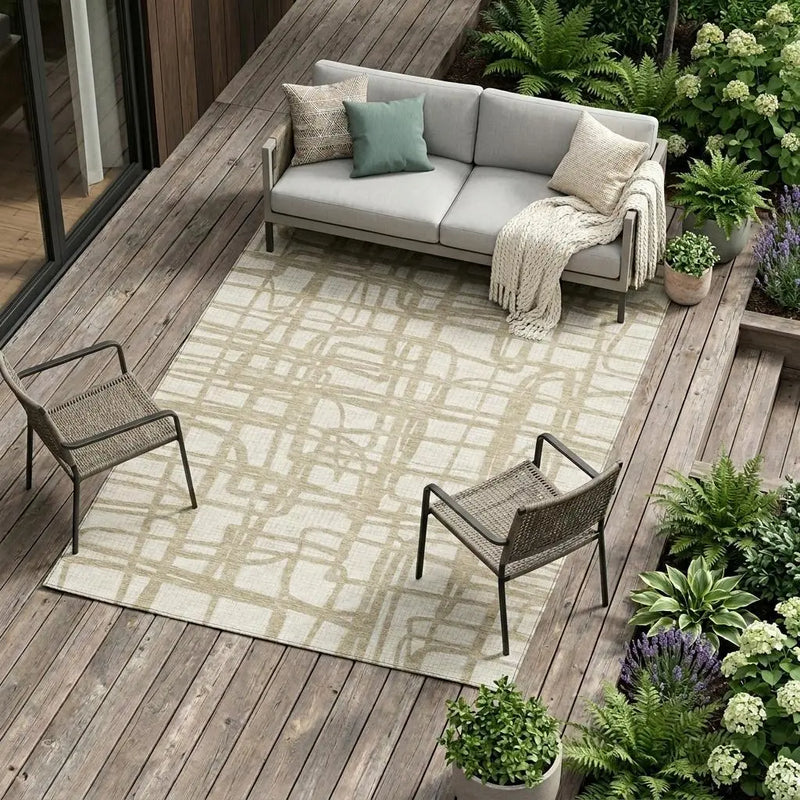9' X 12' Ivory And Beige Abstract Washable Indoor Outdoor Area Rug Homeroots Outdoor