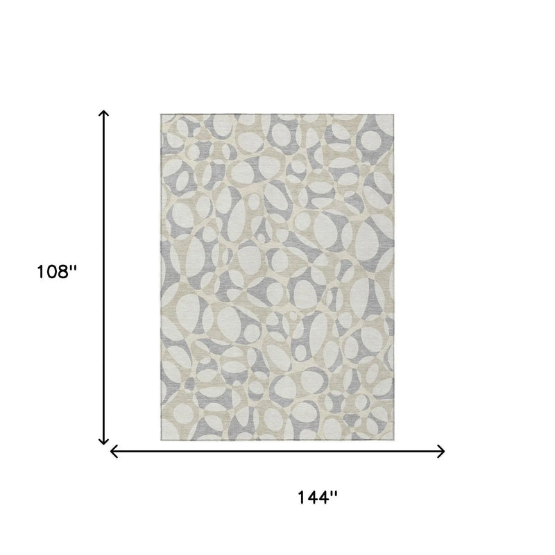 9' X 12' Ivory And Beige Abstract Washable Indoor Outdoor Area Rug Homeroots Outdoor