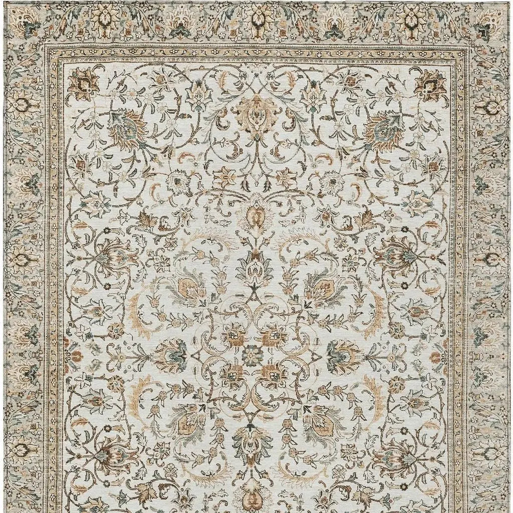 9' X 12' Ivory And Beige Botanical Leaves Washable Indoor Outdoor Area Rug Homeroots Outdoor