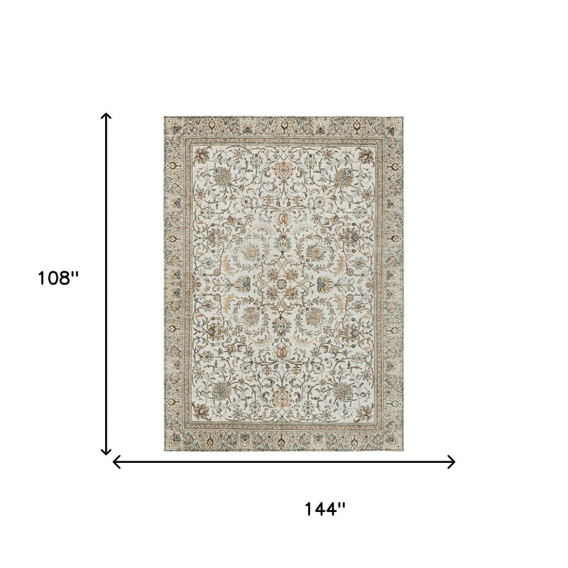 9' X 12' Ivory And Beige Botanical Leaves Washable Indoor Outdoor Area Rug Homeroots Outdoor