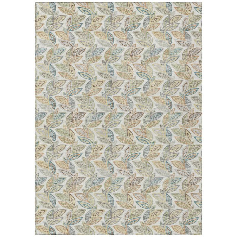 9' X 12' Ivory And Beige Botanical Leaves Washable Indoor Outdoor Area Rug Homeroots Outdoor