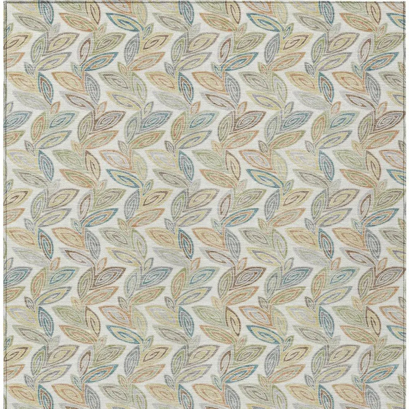 9' X 12' Ivory And Beige Botanical Leaves Washable Indoor Outdoor Area Rug Homeroots Outdoor