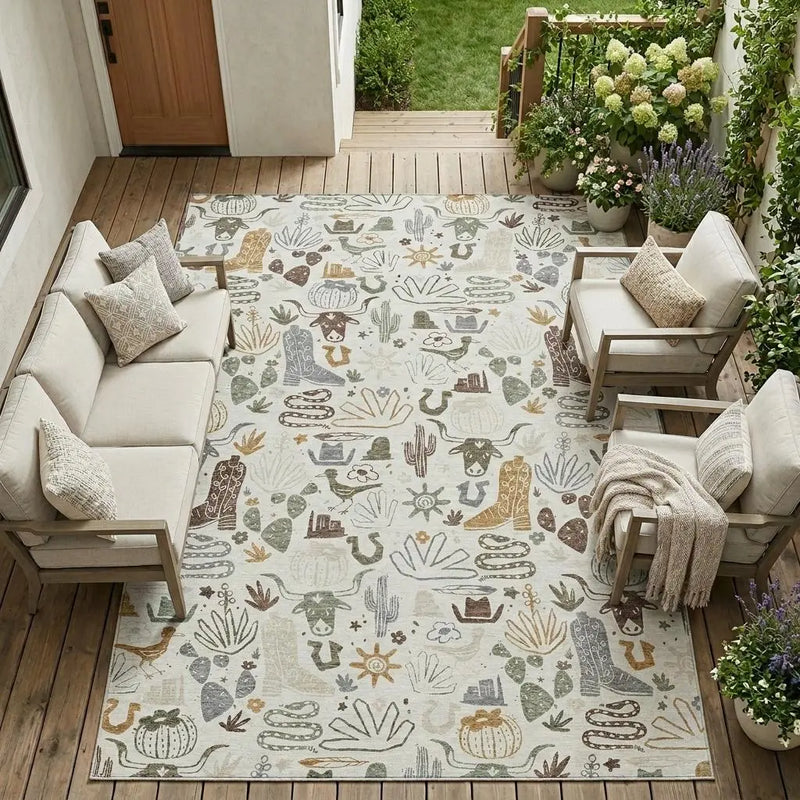 9' X 12' Ivory And Beige Cactus Washable Indoor Outdoor Area Rug Homeroots Outdoor