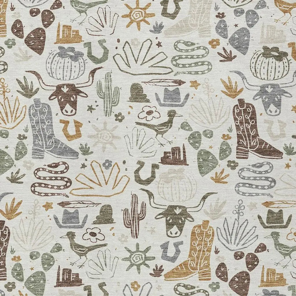 9' X 12' Ivory And Beige Cactus Washable Indoor Outdoor Area Rug Homeroots Outdoor