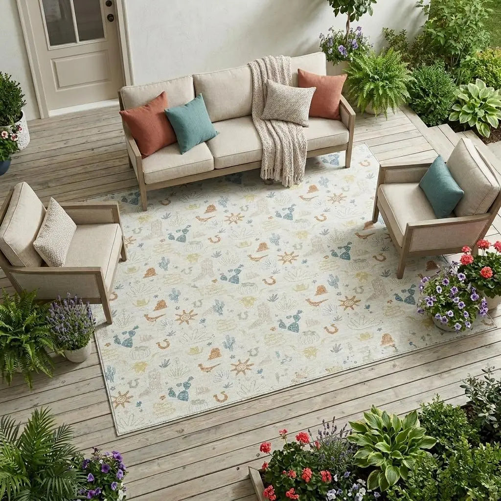 9' X 12' Ivory And Beige Cactus Washable Indoor Outdoor Area Rug Homeroots Outdoor