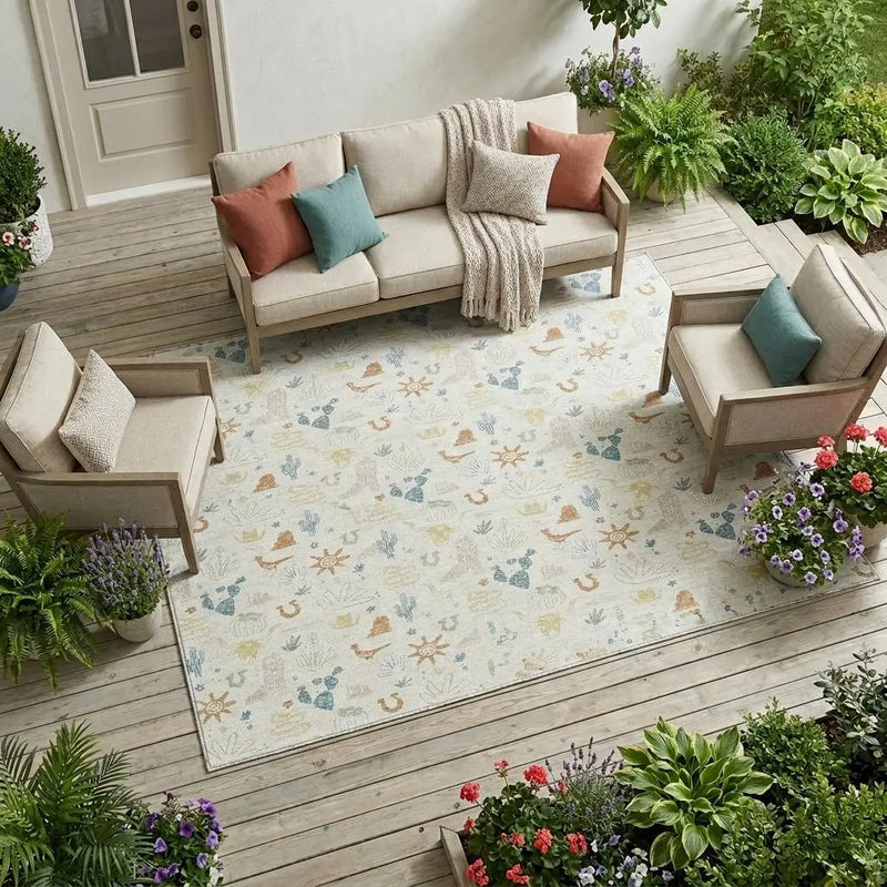 9' X 12' Ivory And Beige Cactus Washable Indoor Outdoor Area Rug Homeroots Outdoor