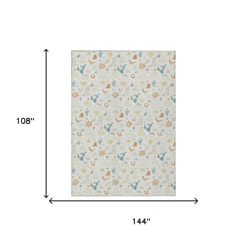 9' X 12' Ivory And Beige Cactus Washable Indoor Outdoor Area Rug Homeroots Outdoor