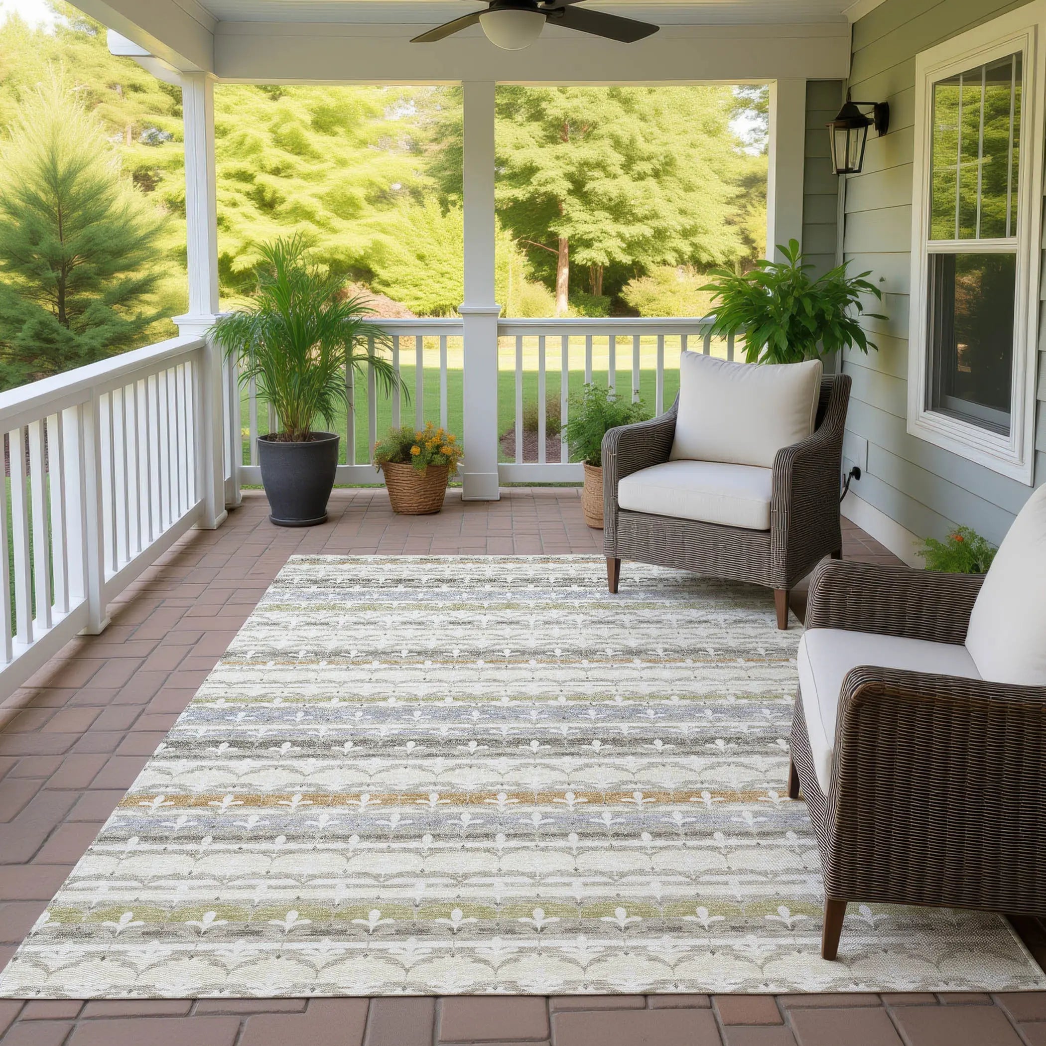 9' X 12' Ivory And Beige Damask Washable Indoor Outdoor Area Rug Homeroots Outdoor