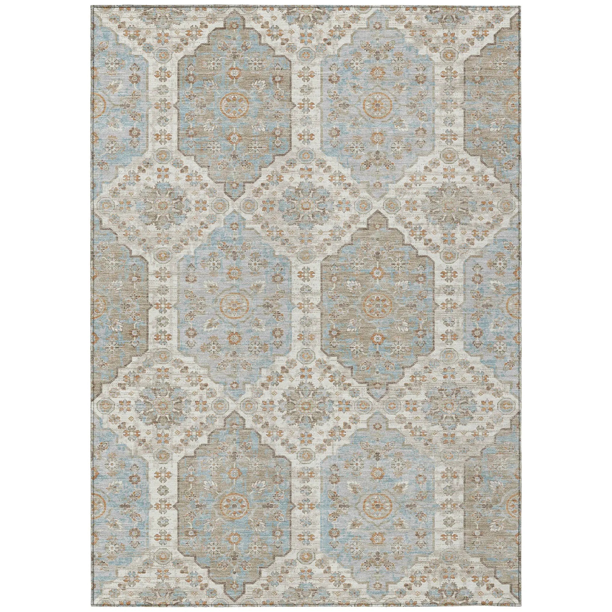 9' X 12' Ivory And Beige Damask Washable Indoor Outdoor Area Rug Homeroots Outdoor