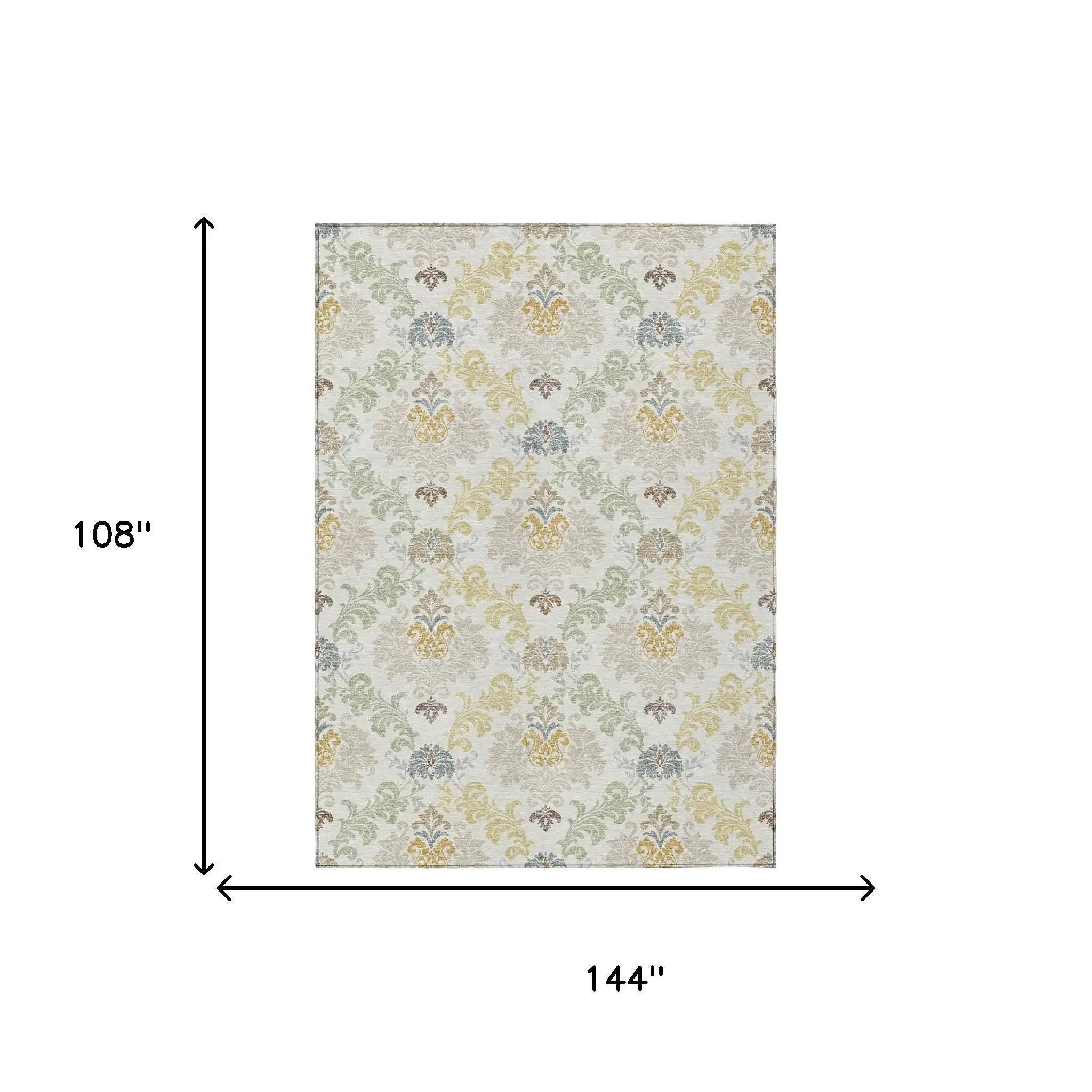 9' X 12' Ivory And Beige Damask Washable Indoor Outdoor Area Rug Homeroots Outdoor