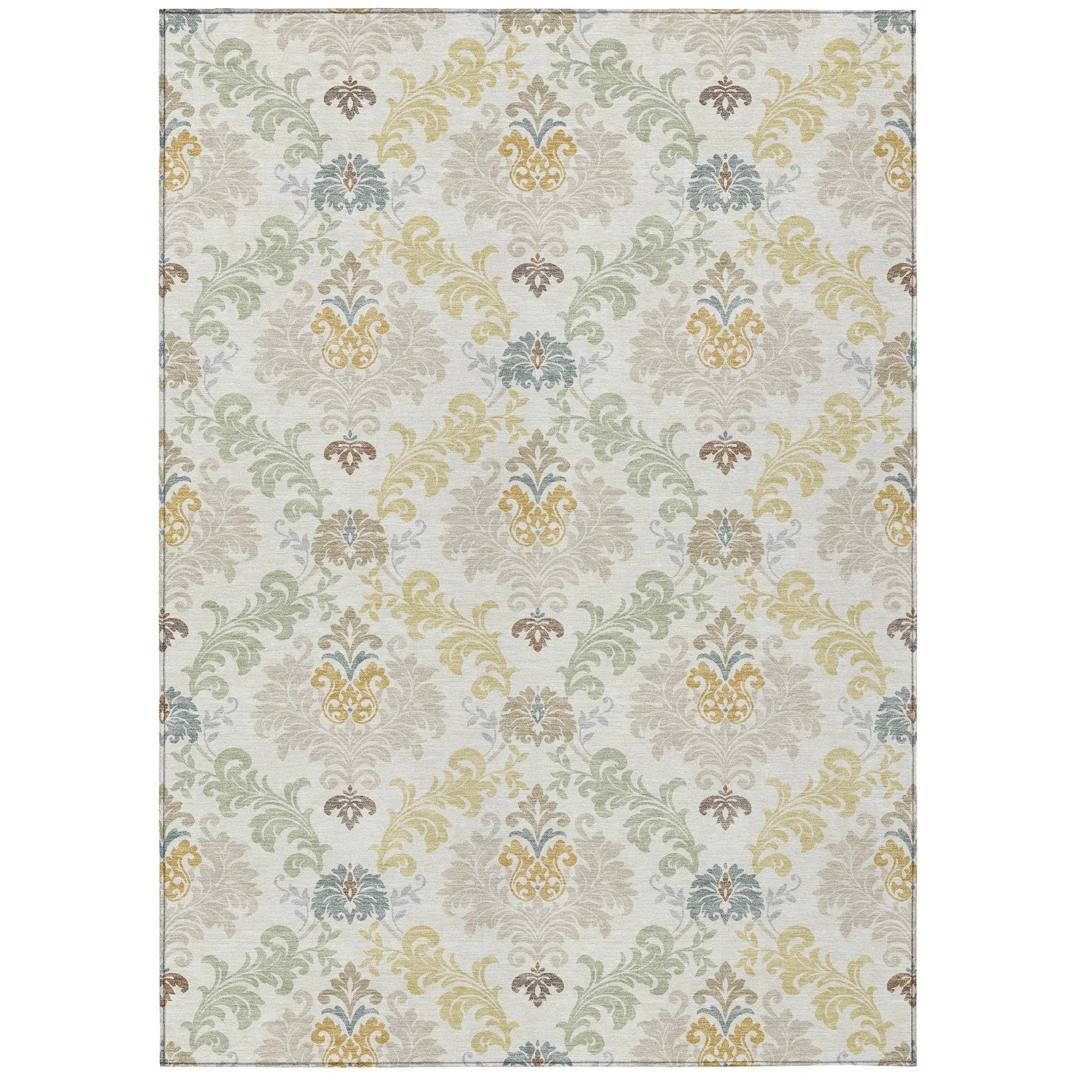 9' X 12' Ivory And Beige Damask Washable Indoor Outdoor Area Rug Homeroots Outdoor