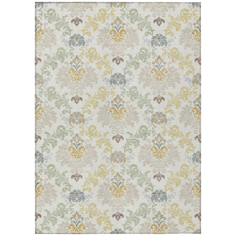 9' X 12' Ivory And Beige Damask Washable Indoor Outdoor Area Rug Homeroots Outdoor
