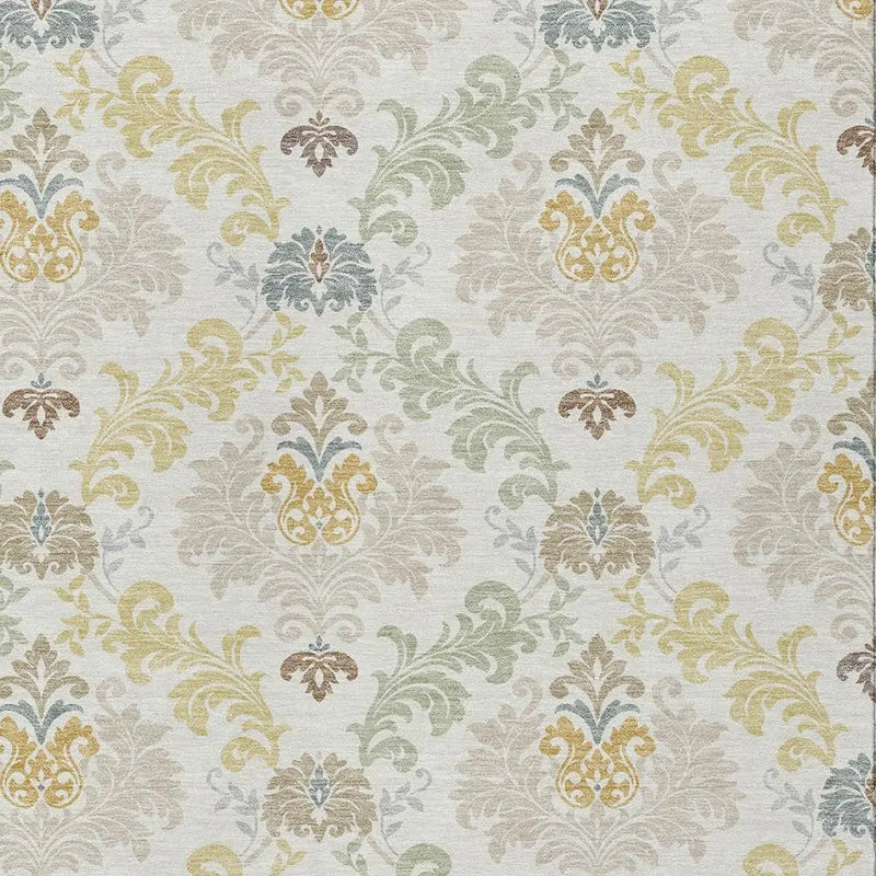 9' X 12' Ivory And Beige Damask Washable Indoor Outdoor Area Rug Homeroots Outdoor