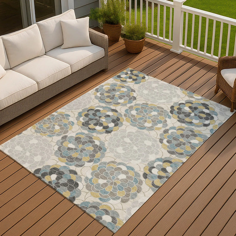 9' X 12' Ivory And Beige Floral Washable Indoor Outdoor Area Rug Homeroots Outdoor