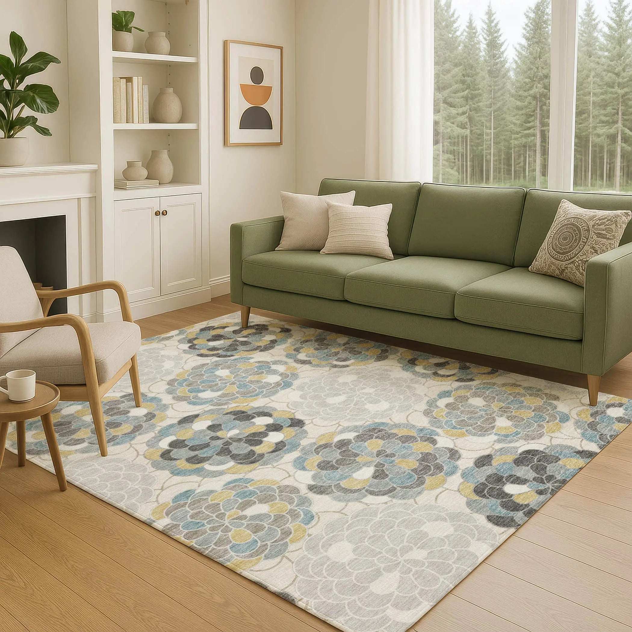 9' X 12' Ivory And Beige Floral Washable Indoor Outdoor Area Rug Homeroots Outdoor