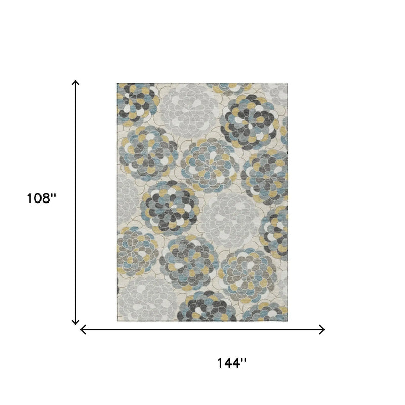 9' X 12' Ivory And Beige Floral Washable Indoor Outdoor Area Rug Homeroots Outdoor