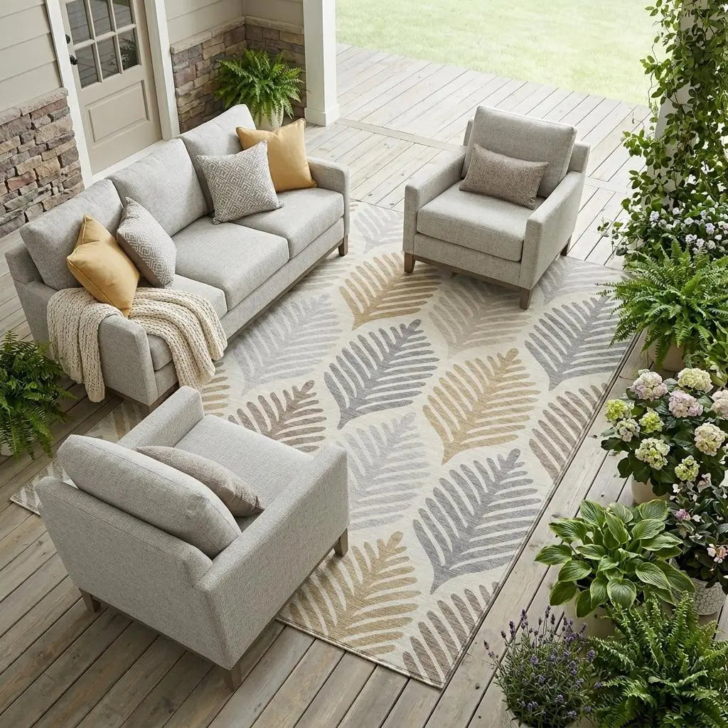 9' X 12' Ivory And Beige Floral Washable Indoor Outdoor Area Rug Homeroots Outdoor