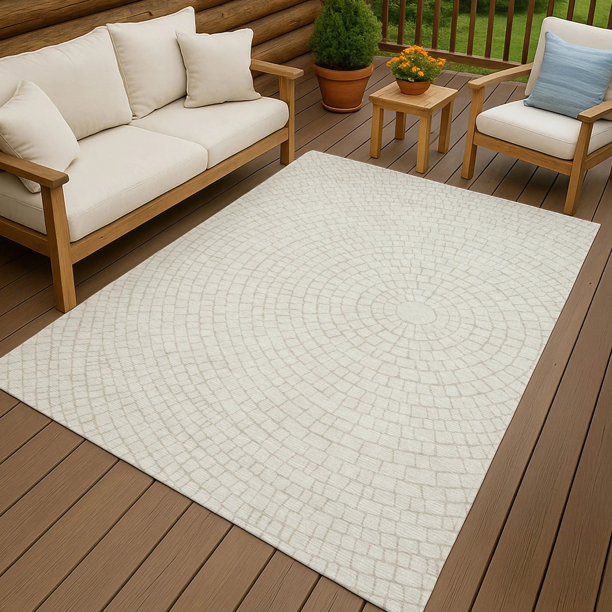 9' X 12' Ivory And Beige Geometric Washable Indoor Outdoor Area Rug Homeroots Outdoor