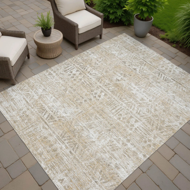 9' X 12' Ivory And Beige Geometric Washable Indoor Outdoor Area Rug Homeroots Outdoor