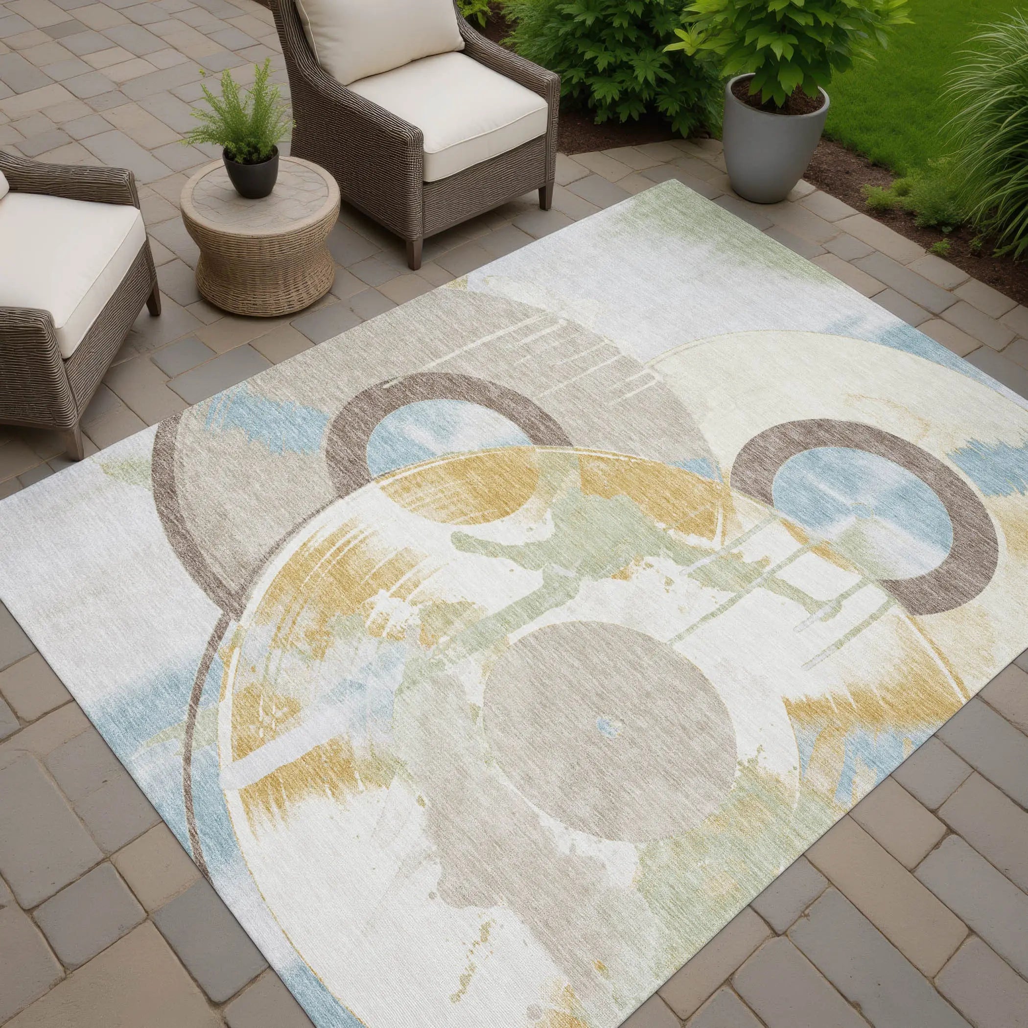 9' X 12' Ivory And Beige Geometric Washable Indoor Outdoor Area Rug Homeroots Outdoor