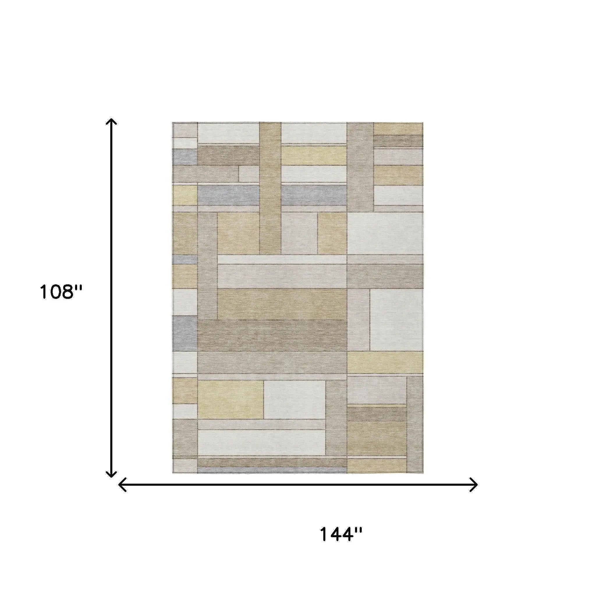 9' X 12' Ivory And Beige Geometric Washable Indoor Outdoor Area Rug Homeroots Outdoor