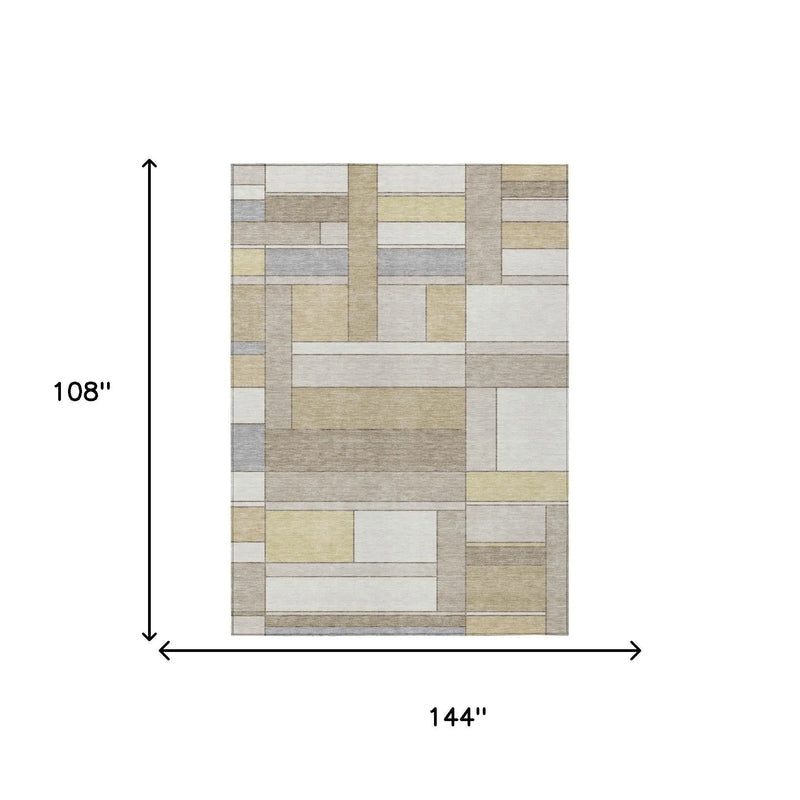 9' X 12' Ivory And Beige Geometric Washable Indoor Outdoor Area Rug Homeroots Outdoor