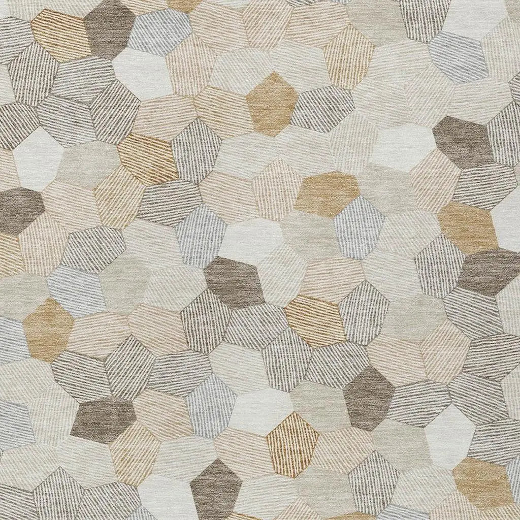 9' X 12' Ivory And Beige Geometric Washable Indoor Outdoor Area Rug Homeroots Outdoor
