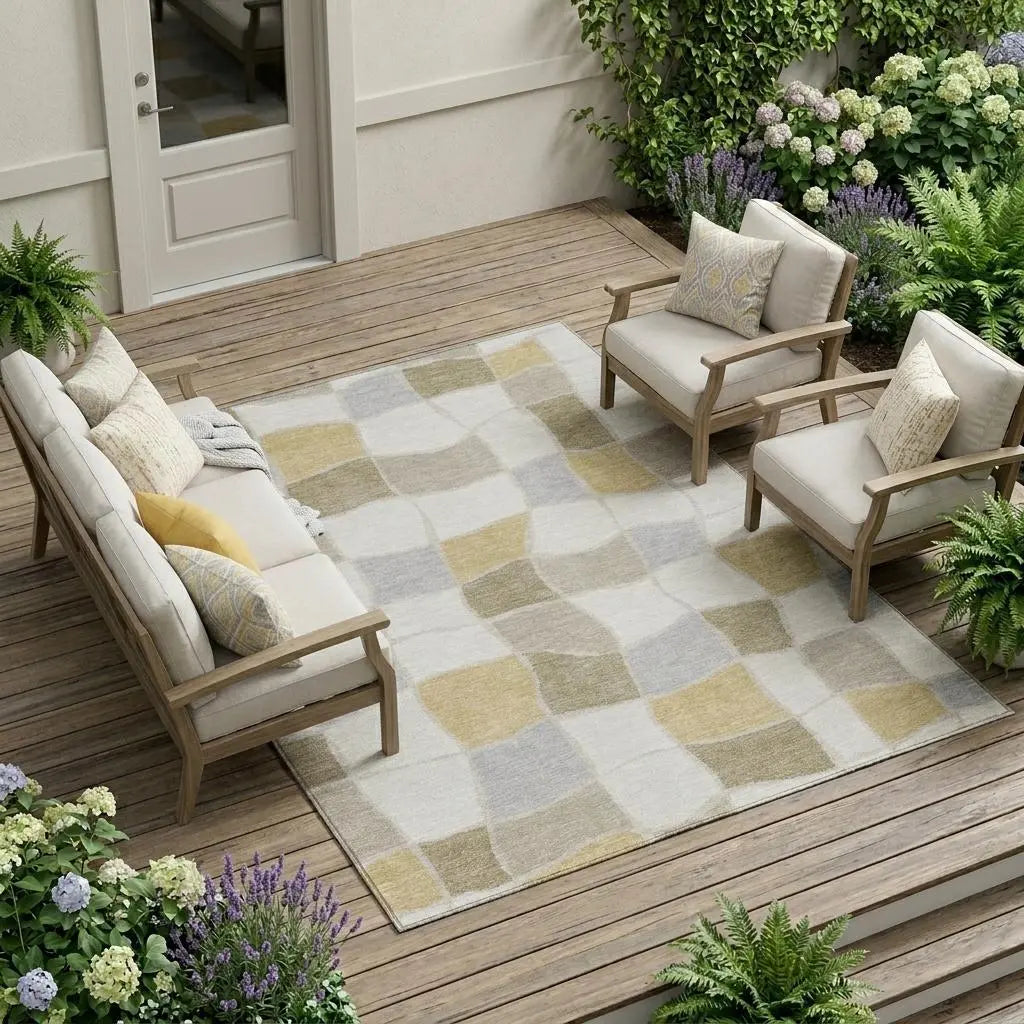 9' X 12' Ivory And Beige Geometric Washable Indoor Outdoor Area Rug Homeroots Outdoor