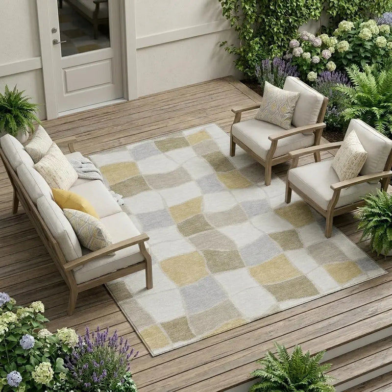 9' X 12' Ivory And Beige Geometric Washable Indoor Outdoor Area Rug Homeroots Outdoor
