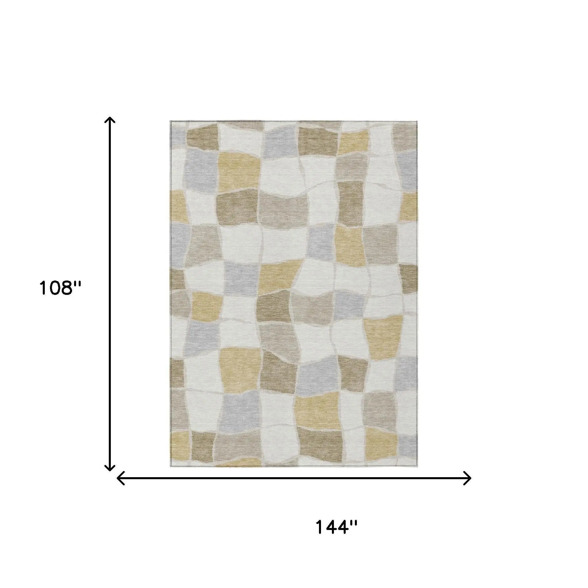 9' X 12' Ivory And Beige Geometric Washable Indoor Outdoor Area Rug Homeroots Outdoor