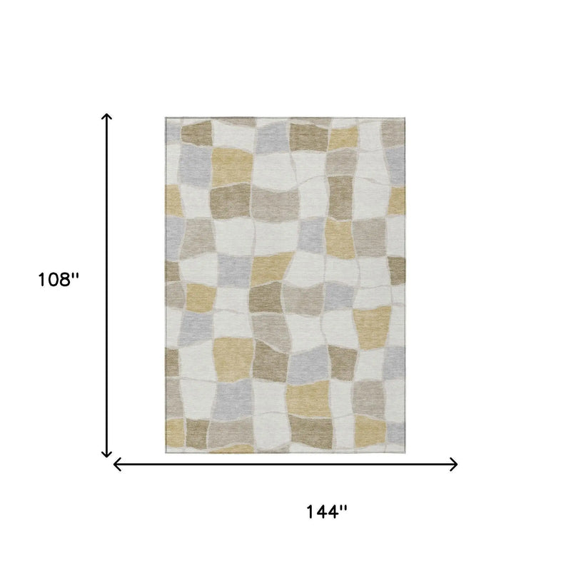 9' X 12' Ivory And Beige Geometric Washable Indoor Outdoor Area Rug Homeroots Outdoor