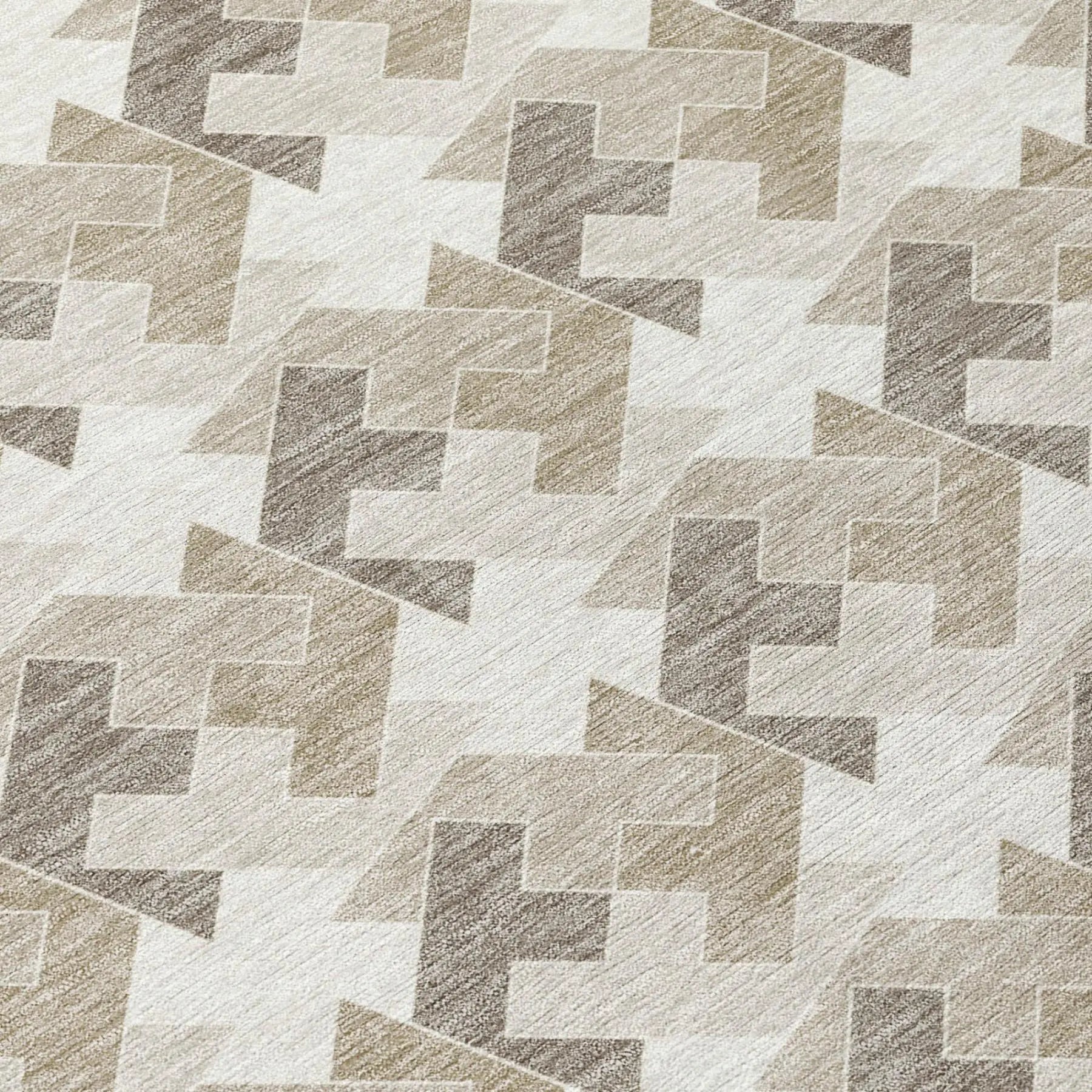9' X 12' Ivory And Beige Geometric Washable Indoor Outdoor Area Rug Homeroots Outdoor